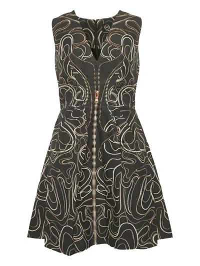 Pre-owned Alexander Mcqueen Zipper-print Mini Dress In Black