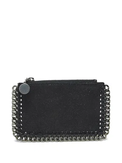 Pre-owned Stella Mccartney Chain-trimmed Suede Card Holder In Black