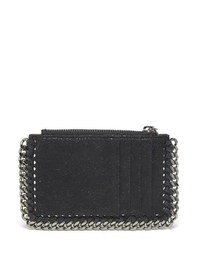 Pre-owned Stella Mccartney Chain-trimmed Suede Card Holder In Black