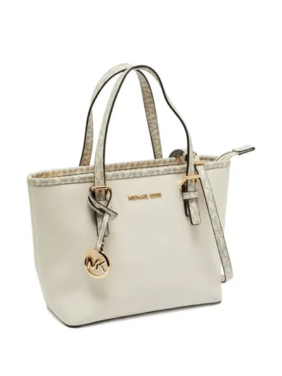 Pre-owned Michael Kors Logo-print Leather Tote Bag In White