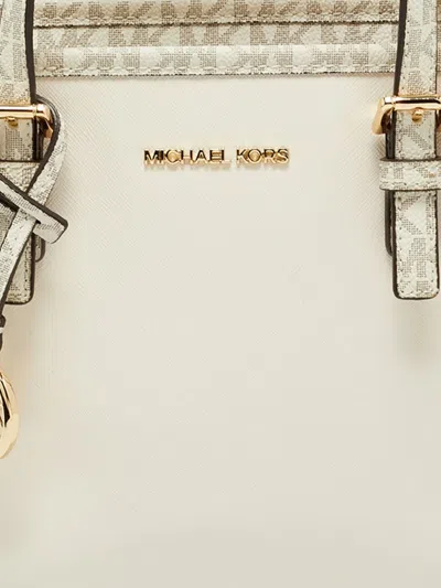 Pre-owned Michael Kors Logo-print Leather Tote Bag In White