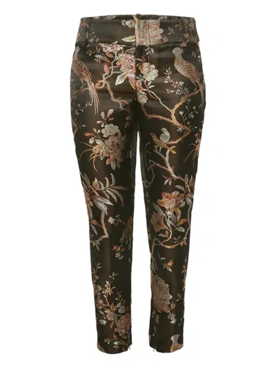 Pre-owned Alice And Olivia Floral-jacquard Trousers In Brown