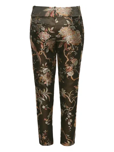 Pre-owned Alice And Olivia Floral-jacquard Trousers In Brown