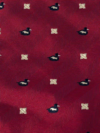 Pre-owned Lanvin 1990s Duck-print Herringbone Tie In Red