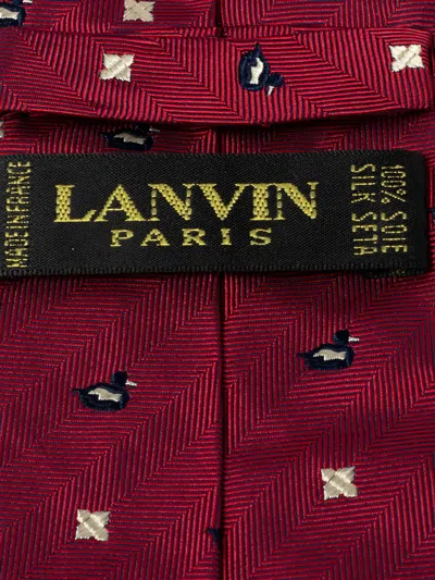 Pre-owned Lanvin 1990s Duck-print Herringbone Tie In Red