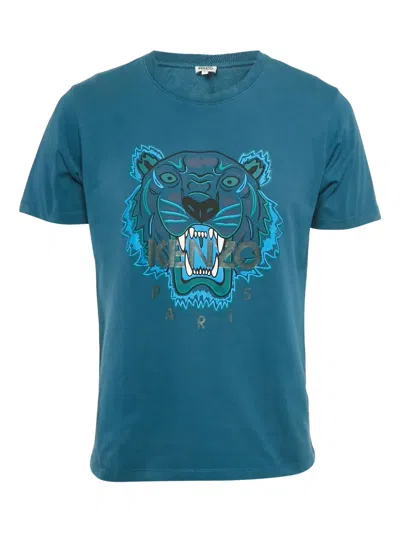 Pre-owned Kenzo Tiger-print Cotton T-shirt In Blue