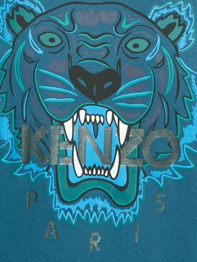 Pre-owned Kenzo Tiger-print Cotton T-shirt In Blue