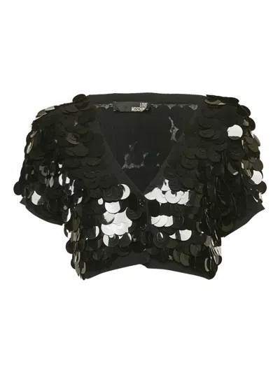 Pre-owned Moschino Sequin-embellished Short-sleeve Cardigan In Black