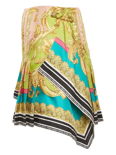 Pre-owned Versace Medusa-print Pleated Skirt In Green