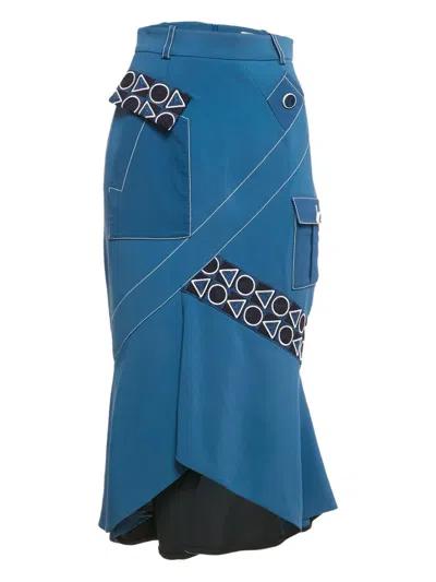 Pre-owned Peter Pilotto Contrast-stitching Midi Skirt In Blue