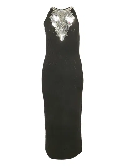 Pre-owned Balmain Sequin-embellished Knit Dress In Black