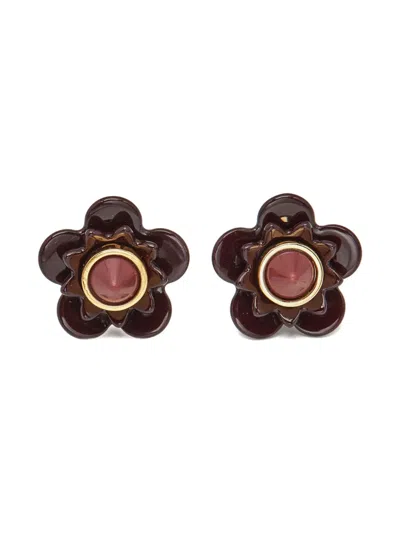 Pre-owned Fendi Blossom Flower Earrings In Brown