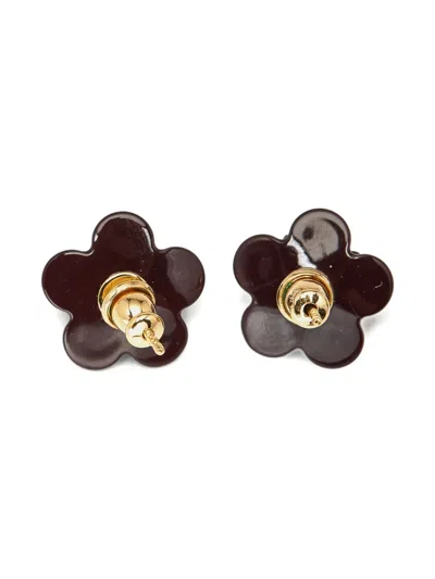 Pre-owned Fendi Blossom Flower Earrings In Brown