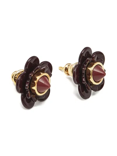 Pre-owned Fendi Blossom Flower Earrings In Brown