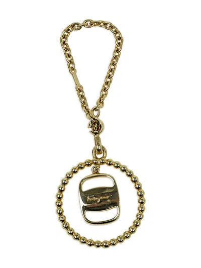 Pre-owned Ferragamo Beaded-circle Keyring In Gold