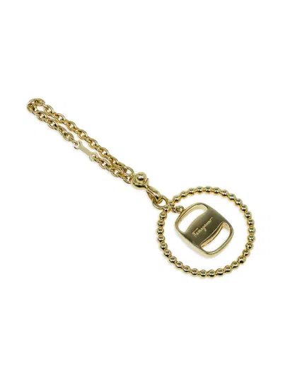Pre-owned Ferragamo Beaded-circle Keyring In Gold