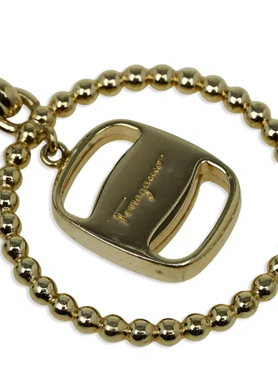 Pre-owned Ferragamo Beaded-circle Keyring In Gold