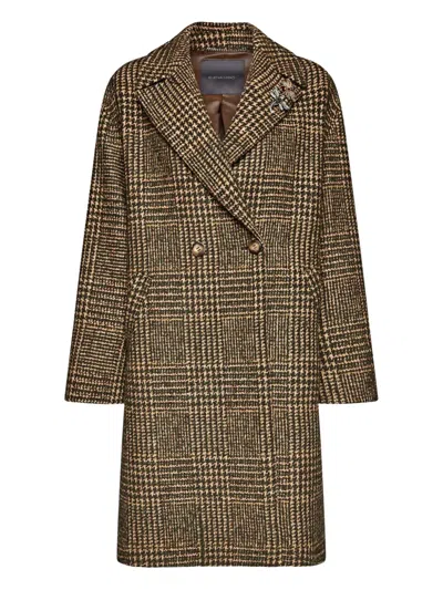 Elena Miro' Double-breasted Check Jacket In Brown