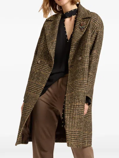 Elena Miro' Double-breasted Check Jacket In Brown