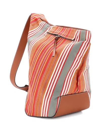 Pre-owned Loewe Anton Striped Canvas Small Backpack In Brown