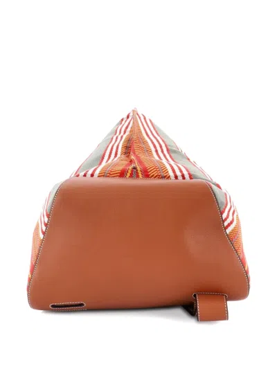 Pre-owned Loewe Anton Striped Canvas Small Backpack In Brown