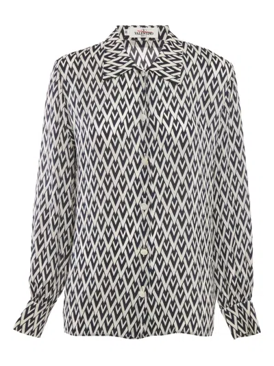 Pre-owned Valentino V-pattern Silk Blouse In Blue