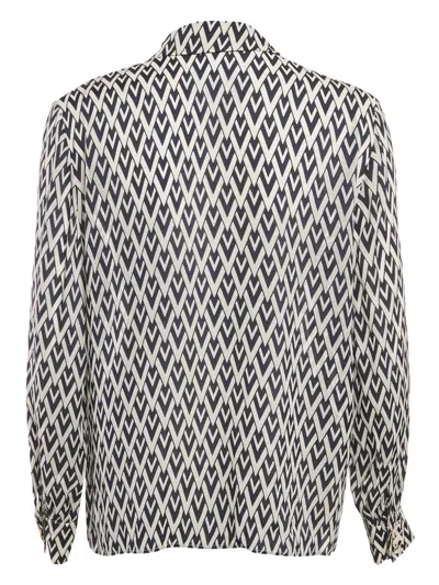 Pre-owned Valentino V-pattern Silk Blouse In Blue