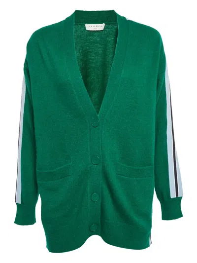 Pre-owned Sandro Stripe Detail Wool Cardigan In Green