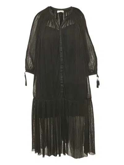 Pre-owned Sandro Plissé Drop-waist Dress In Black