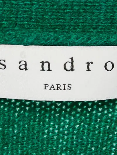 Pre-owned Sandro Stripe Detail Wool Cardigan In Green