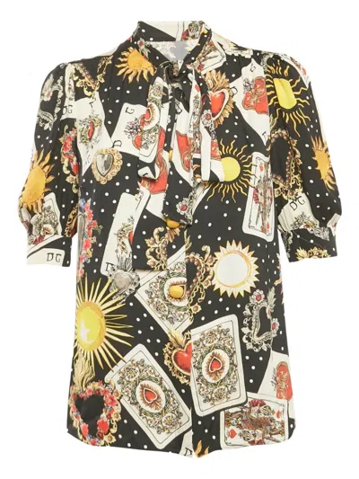 Pre-owned Dolce & Gabbana Card-print Shirt In Black