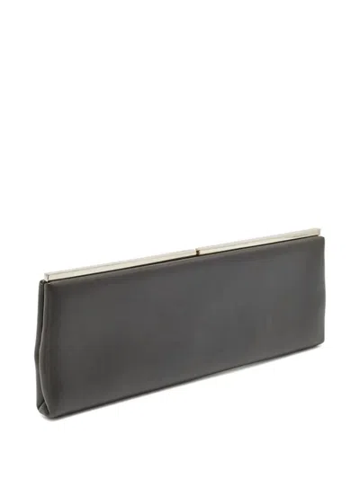 Pre-owned Jimmy Choo Metallic-frame Leather Clutch Bag In Gray