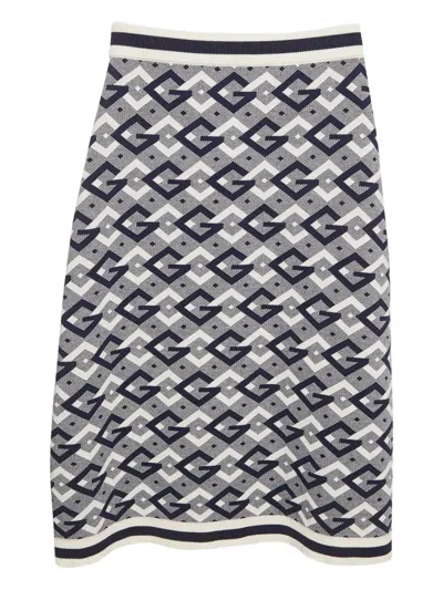 Pre-owned Gucci Pattern-jacquard A-line Skirt In Blue