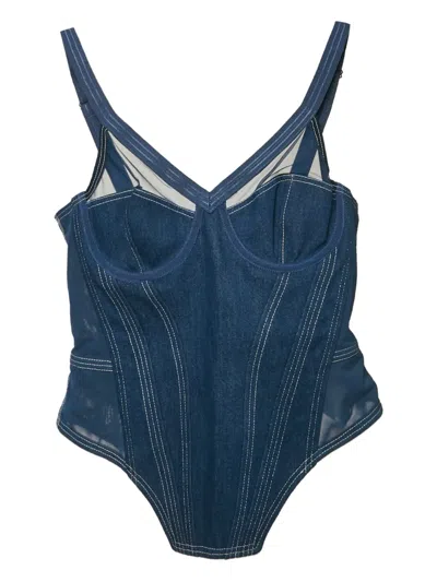 Pre-owned Burberry Denim Mesh Bustier Top In Blue