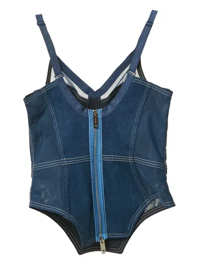 Pre-owned Burberry Denim Mesh Bustier Top In Blue