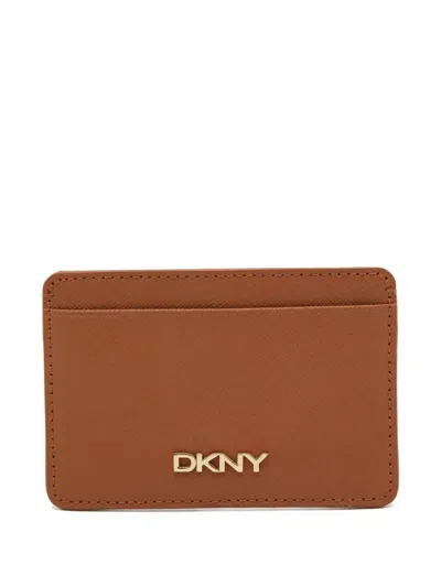 Pre-owned Dkny Vintage Leather Card Holder In Brown