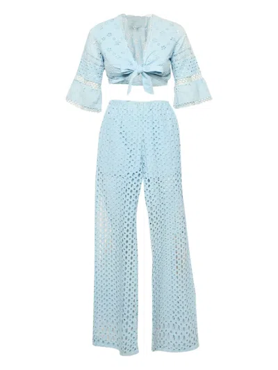 Pre-owned Temptation Positano Broderie Anglaise Eyelet Suit In Blue