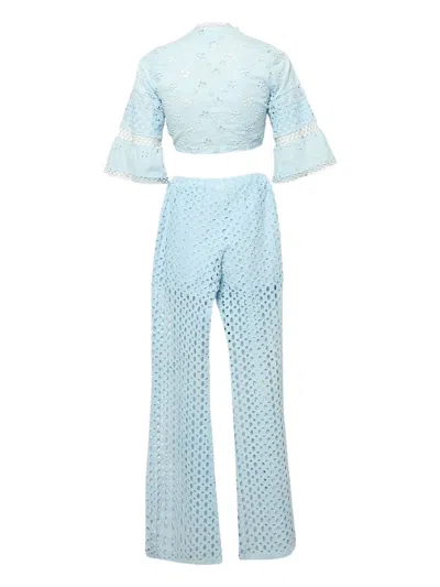 Pre-owned Temptation Positano Broderie Anglaise Eyelet Suit In Blue
