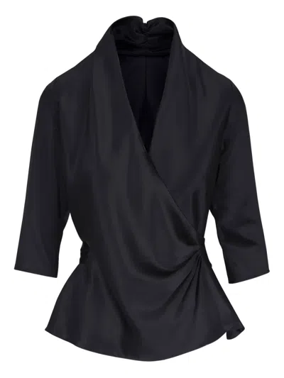 Peter Cohen Belted Silk Blouse In Black