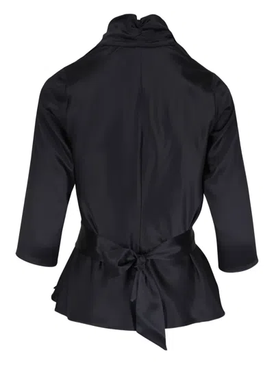 Peter Cohen Belted Silk Blouse In Black