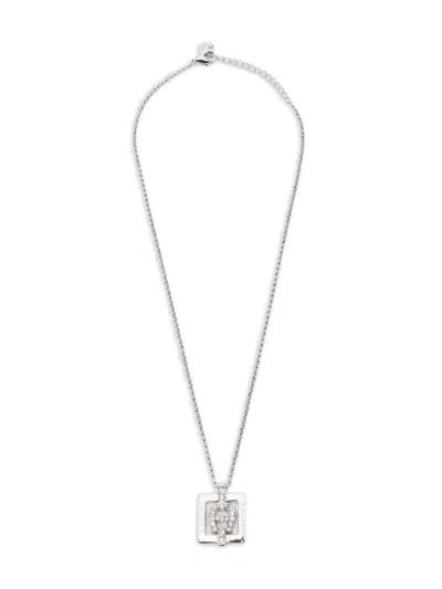 Pre-owned Aigner Crystal Square-pendant Necklace In Silver