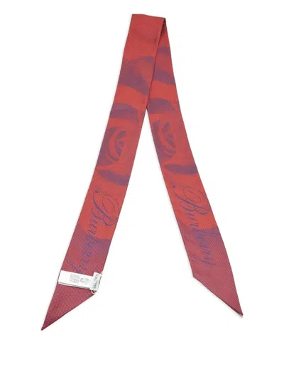Pre-owned Burberry Rose-print Silk Scarf In Red