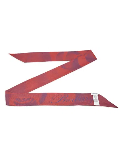 Pre-owned Burberry Rose-print Silk Scarf In Red