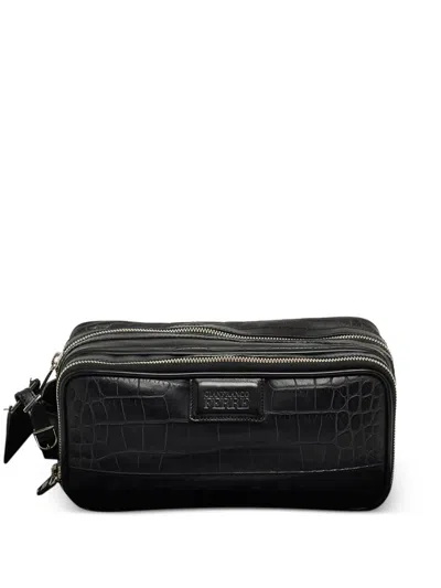 Pre-owned Gianfranco Ferre Crocodile-embossed Leather Pouch In Black