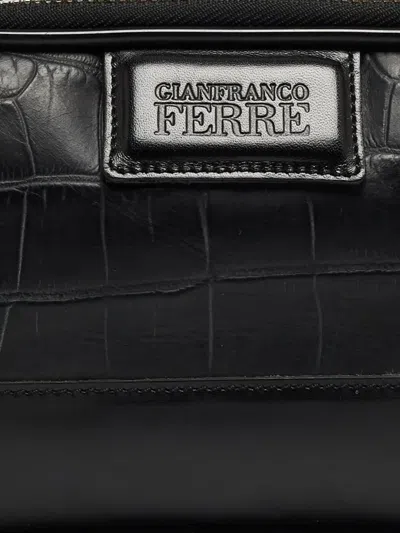 Pre-owned Gianfranco Ferre Crocodile-embossed Leather Pouch In Black
