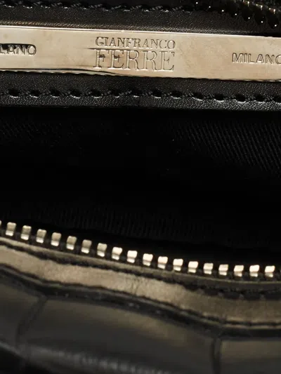 Pre-owned Gianfranco Ferre Crocodile-embossed Leather Pouch In Black