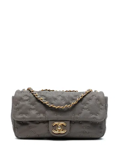Pre-owned Chanel 2011 Cc Caviar Wild Stitch Flap Shoulder Bag In Gray