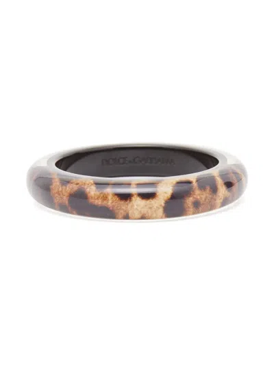 Pre-owned Dolce & Gabbana Leopard-print Bangle Bracelet In Brown