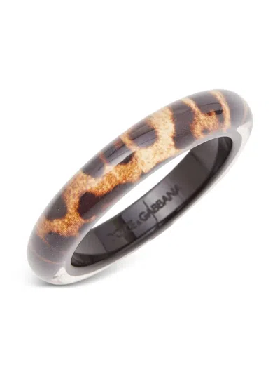 Pre-owned Dolce & Gabbana Leopard-print Bangle Bracelet In Brown