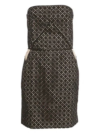 Pre-owned Maje Embroidered Strapless Dress In Black